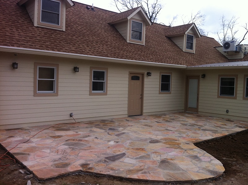 Tan and brown Flagstone patio and fire pit with made with natural stone, Nashville