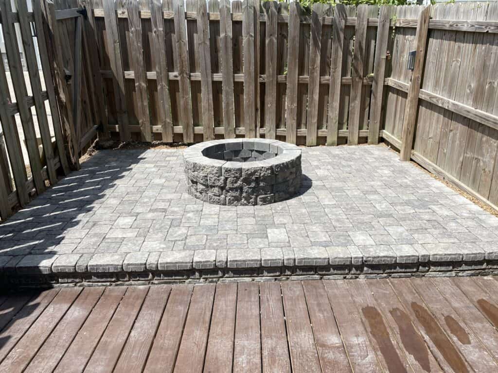 Gray three piece paver patio 3 with gray fire pit Murfreesboro