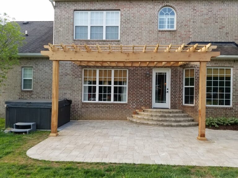 Cedar pergola with paver patio College Grove
